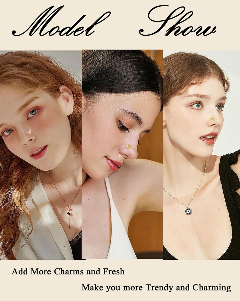 Tornito 16Pcs Nose Rings L Shaped Nose Stud Stainless Steel Butterfly Flower Leaf Heart Moon Dangle Nose Stud Ring Body Piercing Jewelry for Women Men 20G Pink Blue Clear CZ - Image 3